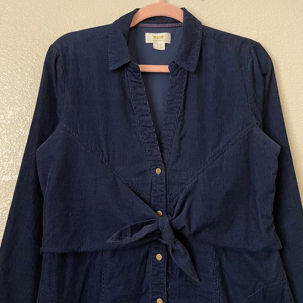 Anthropologie Maeve Dress Womens Size 12 Blue Winchester Tie Corduroy Mini Shirt - Picture 5 of 12